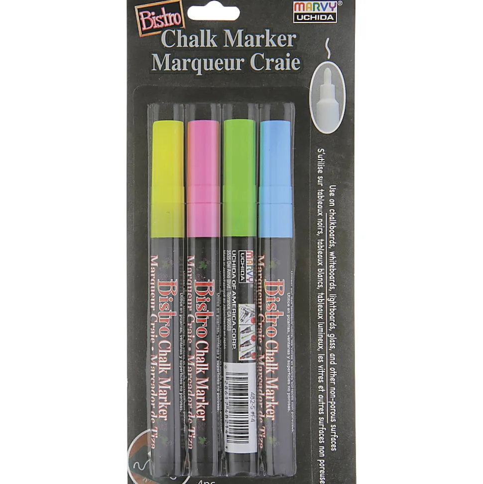 Marvy® Uchida Bistro Chalk Markers, Fine Point, Fluorescent, Set Of 4 Markers