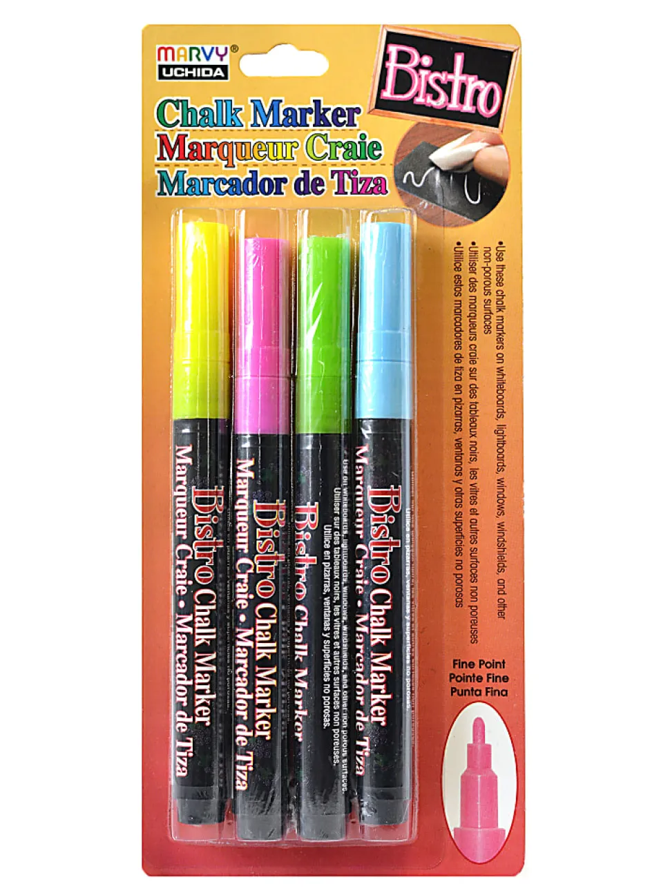 Marvy® Uchida Bistro Chalk Markers, Fine Point, Fluorescent, Set Of 4 Markers