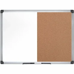 MasterVision® Cork/Non-Magnetic Melamine Dry-Erase Whiteboard Combination Board, 36" x 48", Silver Aluminum Frame
