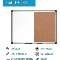 MasterVision® Cork/Non-Magnetic Melamine Dry-Erase Whiteboard Combination Board, 36" x 48", Silver Aluminum Frame