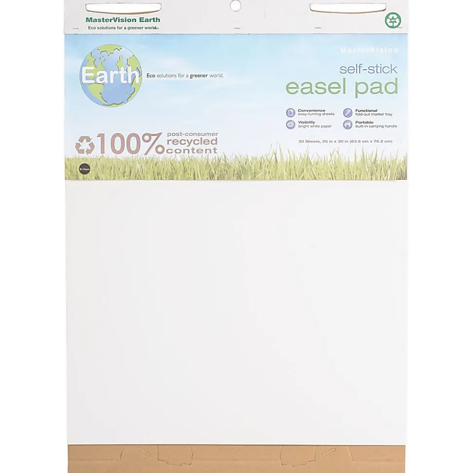 MasterVision™ Earth 100% Recycled Self-Stick Easel Pads, 25" x 30", White, 30 Sheets, Pack Of 2