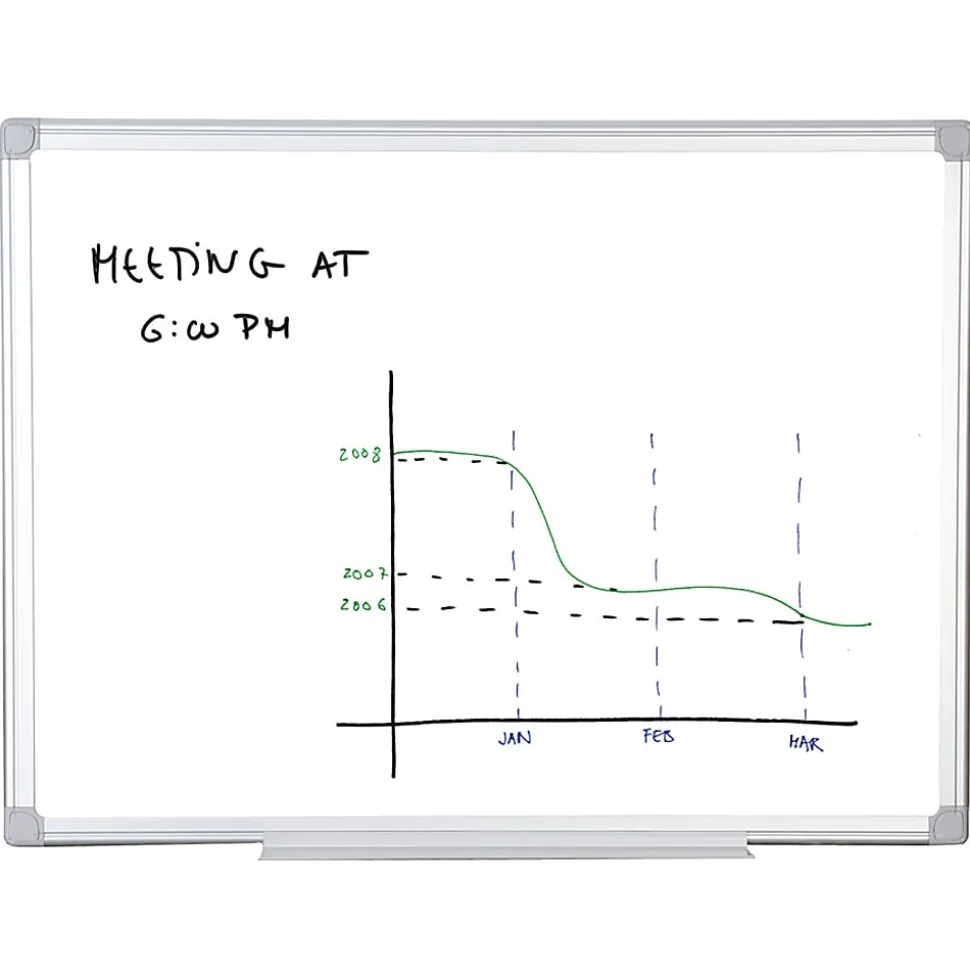 MasterVision® Earth Silver Easy Clean™ Non-Magnetic Melamine Dry-Erase Whiteboard, 48" x 72", 80% Recycled, Aluminum Frame With Silver Finish