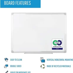 MasterVision® Earth Silver Easy Clean™ Non-Magnetic Melamine Dry-Erase Whiteboard, 48