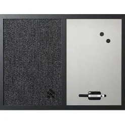 MasterVision® Magnetic Dry-Erase Whiteboard/Fabric Bulletin Combination Cubicle Board, 18” x 24”, Wood Frame With Black Finish