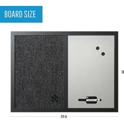 MasterVision® Magnetic Dry-Erase Whiteboard/Fabric Bulletin Combination Cubicle Board, 18” x 24”, Wood Frame With Black Finish
