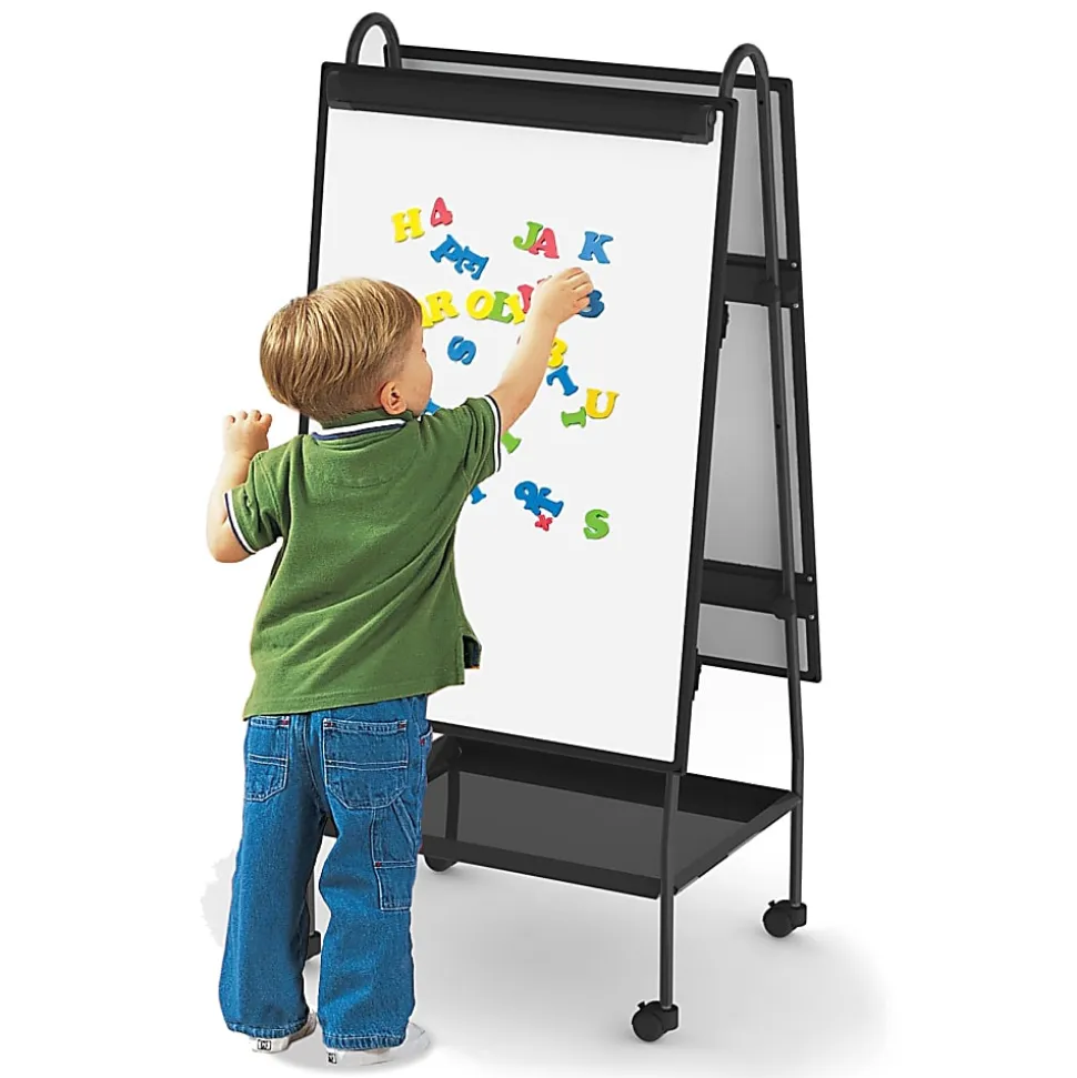 MasterVision® Magnetic Gold Ultra™ Adjustable Mobile Dry-Erase Whiteboard Easel, 65 12/16" x 24", Metal Frame With Black Finish