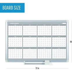 MasterVision 36" 12-month Calendar Planning Board - Yearly - 12 Month - White - Aluminum - 24" Height x 36" Width