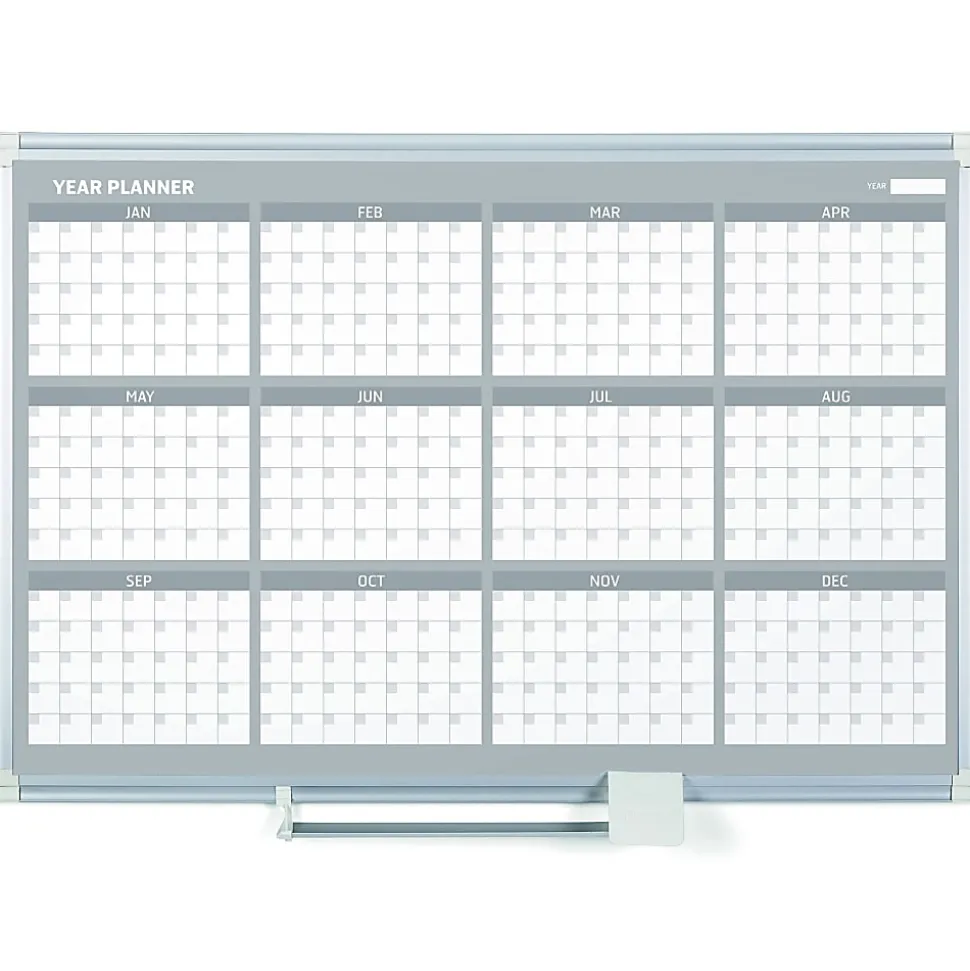 MasterVision 36" 12-month Calendar Planning Board - Yearly - 12 Month - White - Aluminum - 24" Height x 36" Width