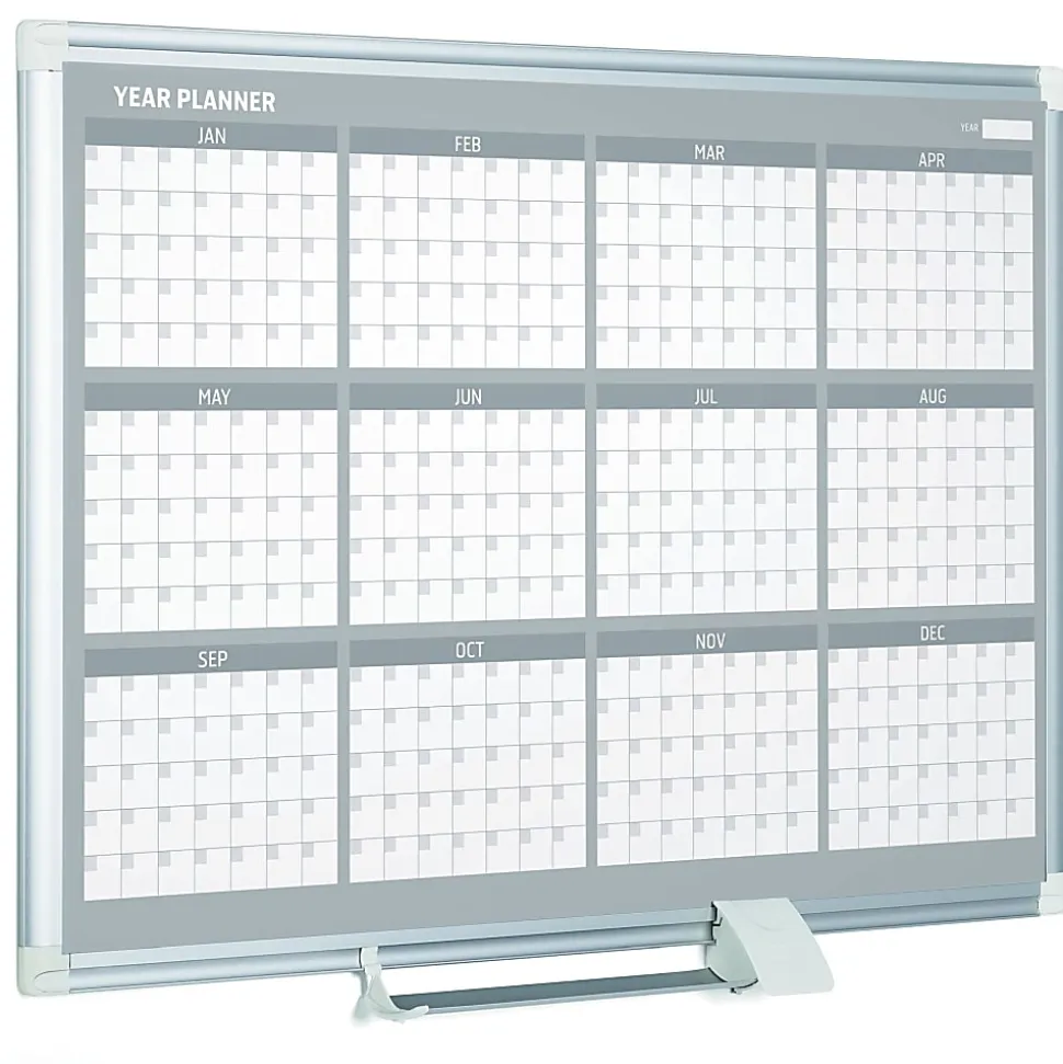MasterVision 36" 12-month Calendar Planning Board - Yearly - 12 Month - White - Aluminum - 24" Height x 36" Width