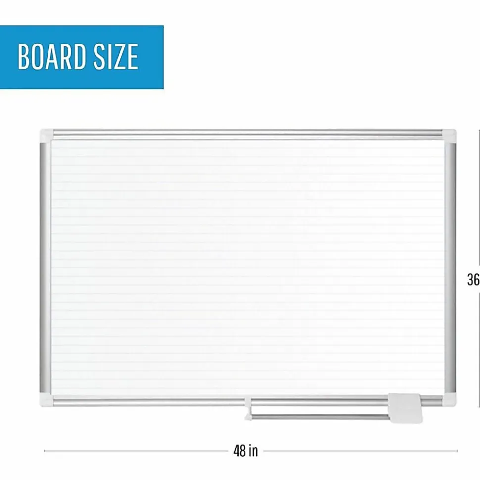MasterVision® Planning Magnetic Dry-Erase Board With 1" Grid, Laquered Steel, 36" x 48", Aluminum Frame