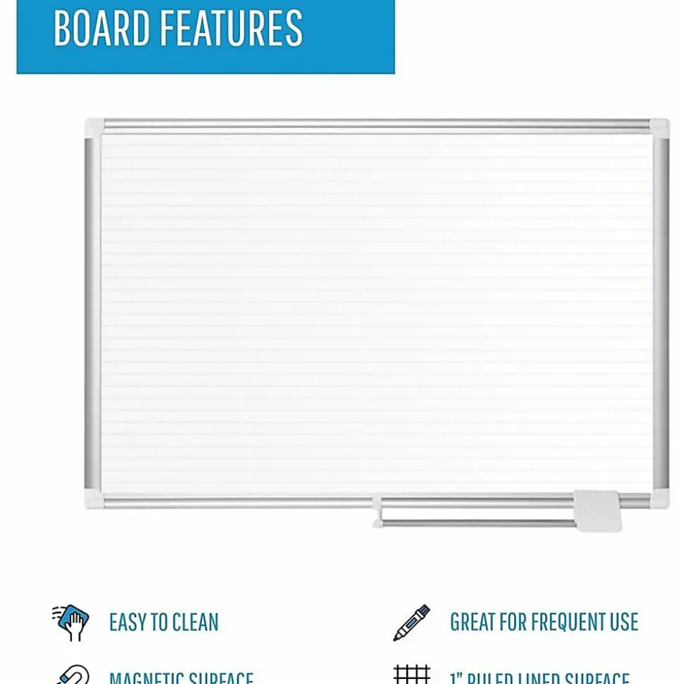 MasterVision® Planning Magnetic Dry-Erase Board With 1" Grid, Laquered Steel, 36" x 48", Aluminum Frame