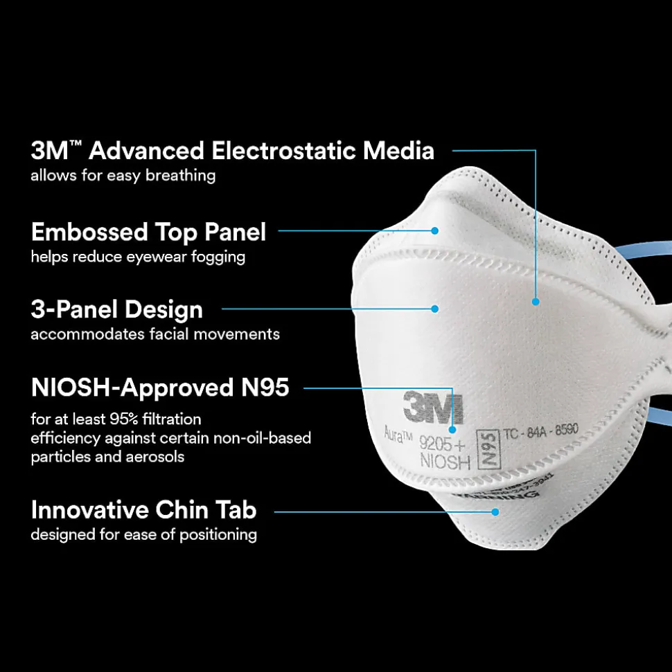 3M™ Aura™ N95 Particulate Respirator, 9205PH-20-DC, Pack of 20 Respirators