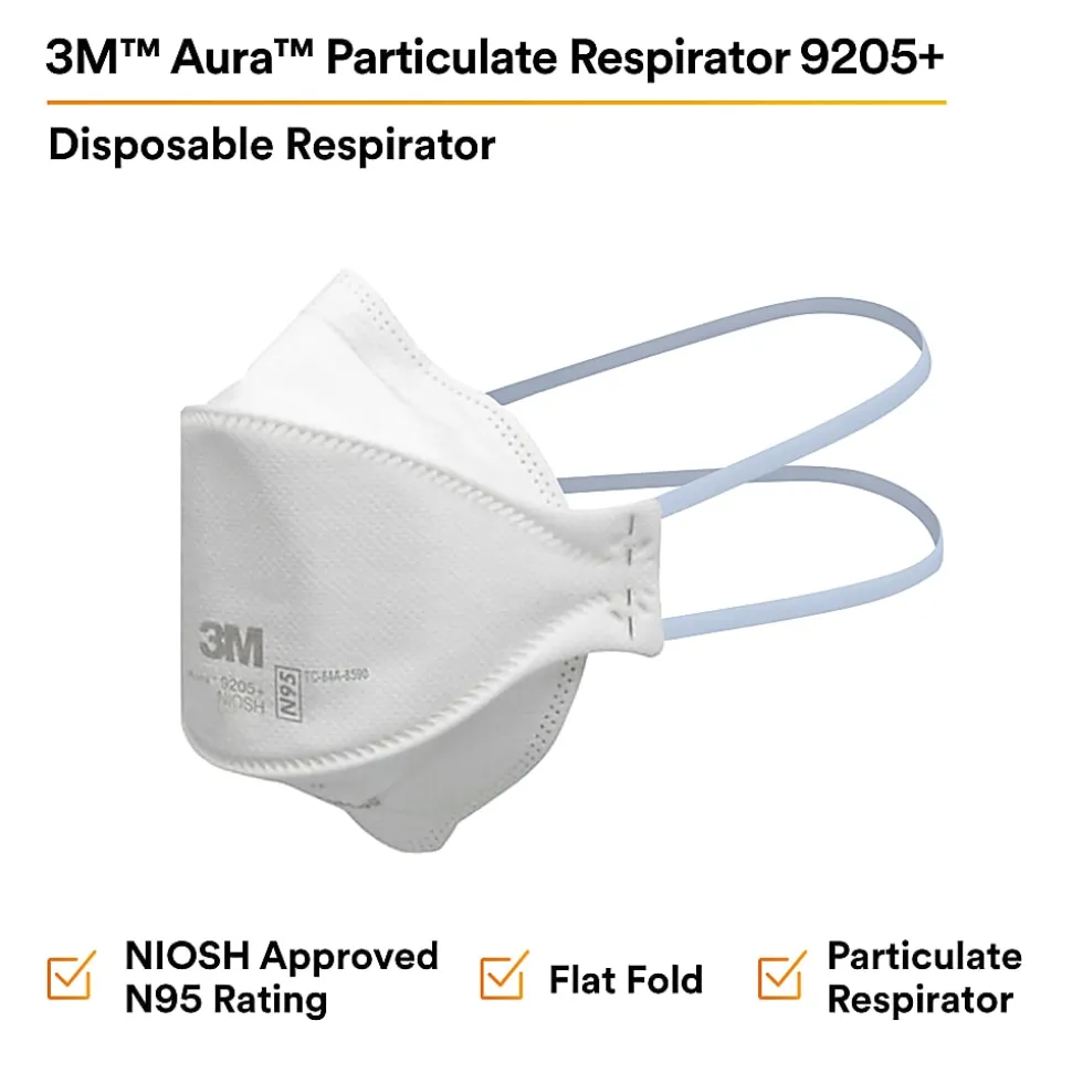 3M™ Aura N95 Particulate Respirators, 9205+, White, Pack Of 440 Respirators