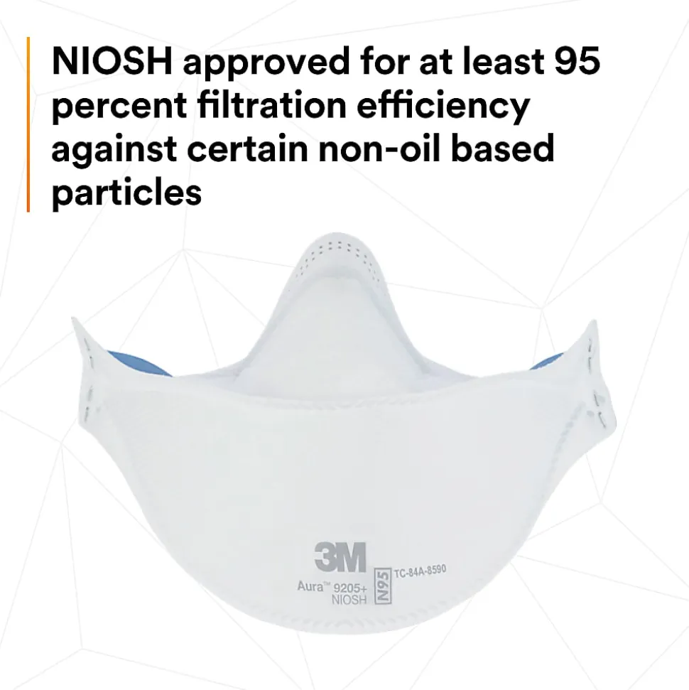 3M™ Aura N95 Particulate Respirators, 9205+, White, Pack Of 440 Respirators