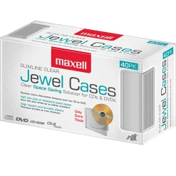 Maxell CD-365 Slimline Jewel Cases, Clear, Pack Of 40