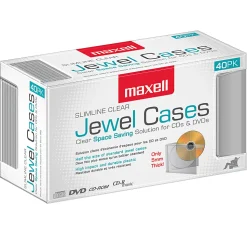 Maxell CD-365 Slimline Jewel Cases, Clear, Pack Of 40