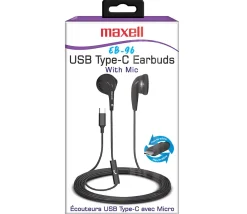 Maxell EB-96 USB-C Wired Earbuds With Mic, Black, 197338