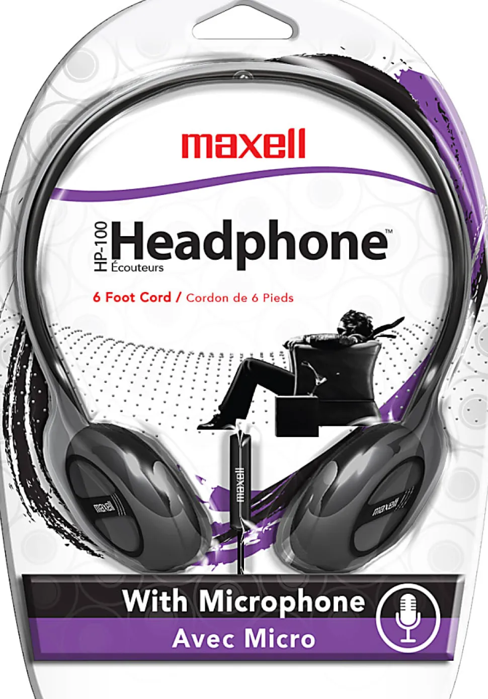 Maxell® HP-100 On-Ear Headphones With Microphone, Black
