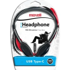 Maxell HP-101 USB-C Wired Headphones With Mic, Black, 197326