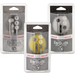 Maxell In-Ear Earbuds with Microphone and Remote - Stereo - Mini-phone (3.5mm) - Wired - 16 Ohm - 20 Hz - 190300WM