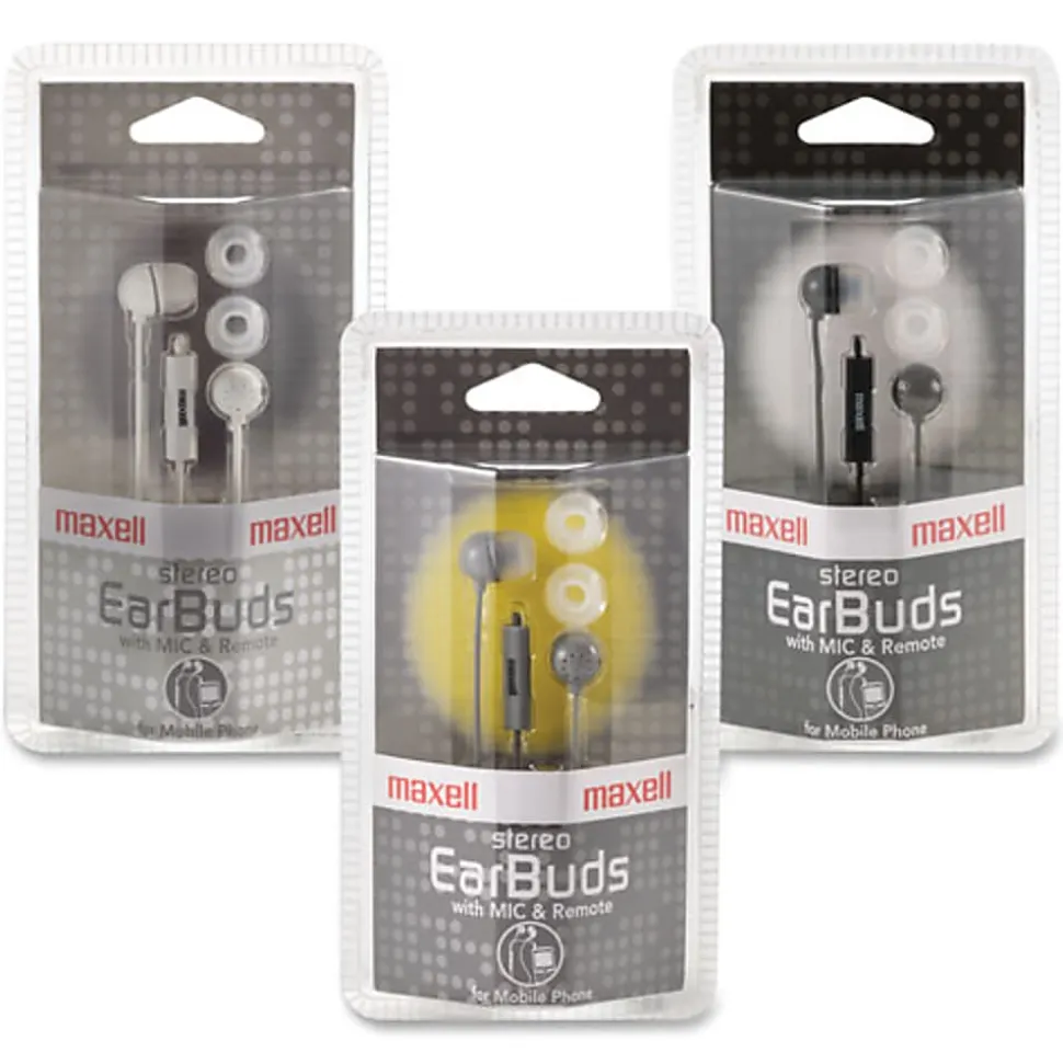 Maxell In-Ear Earbuds with Microphone and Remote - Stereo - Mini-phone (3.5mm) - Wired - 16 Ohm - 20 Hz - 190300WM