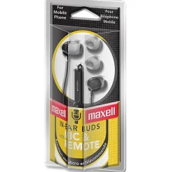 Maxell In-Ear Earbuds with Microphone and Remote - Stereo - Mini-phone (3.5mm) - Wired - 16 Ohm - 20 Hz - 190300WM