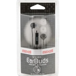 Maxell In-Ear Earbuds with Microphone and Remote - Stereo - Mini-phone (3.5mm) - Wired - 16 Ohm - 20 Hz - 190300WM