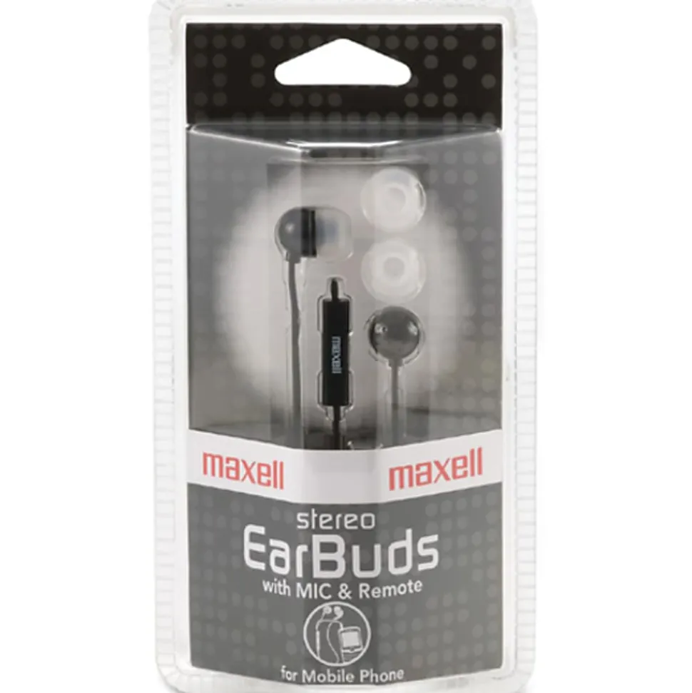 Maxell In-Ear Earbuds with Microphone and Remote - Stereo - Mini-phone (3.5mm) - Wired - 16 Ohm - 20 Hz - 190300WM