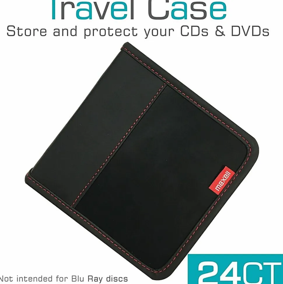 Maxell® Traditional 24-Disc CD & DVD Travel Case, Black, 190161