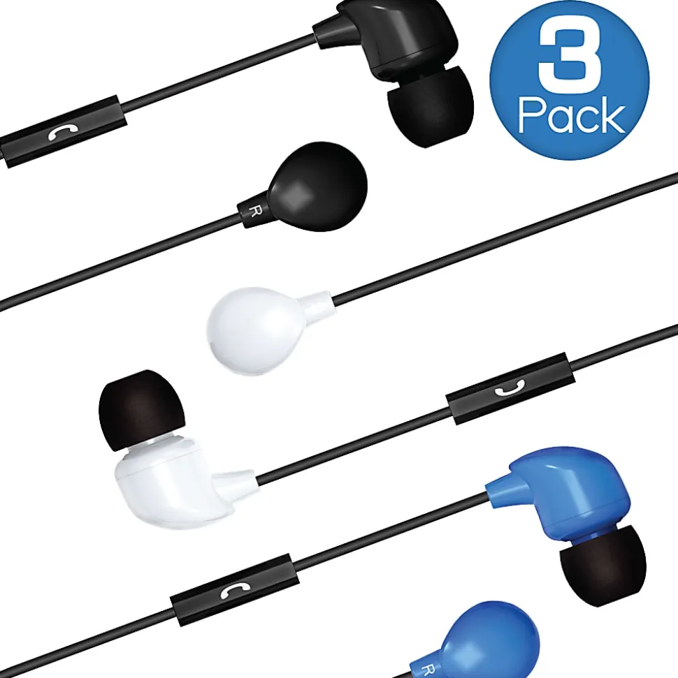 Maxell Trilogy Wired Earbuds, Black, Pack Of 3 Pairs, MAX199688