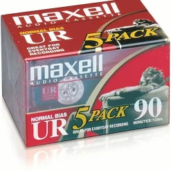 Maxell® UR Type I 90-Minute Normal-Bias Cassette Tapes, Pack Of 5 Tapes, MXL108562