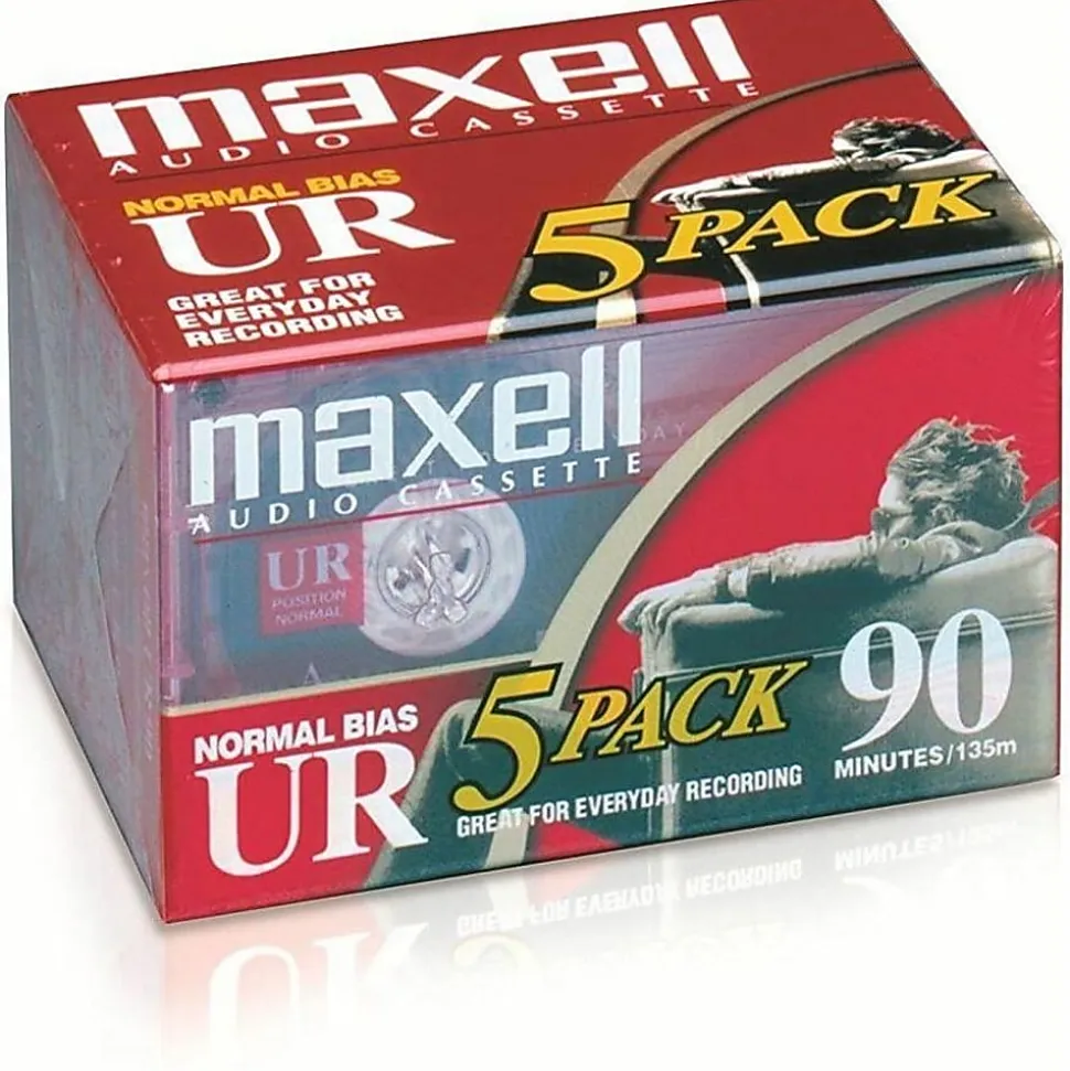 Maxell® UR Type I 90-Minute Normal-Bias Cassette Tapes, Pack Of 5 Tapes, MXL108562