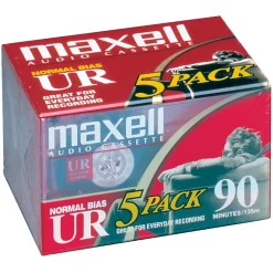 Maxell® UR Type I 90-Minute Normal-Bias Cassette Tapes, Pack Of 5 Tapes, MXL108562