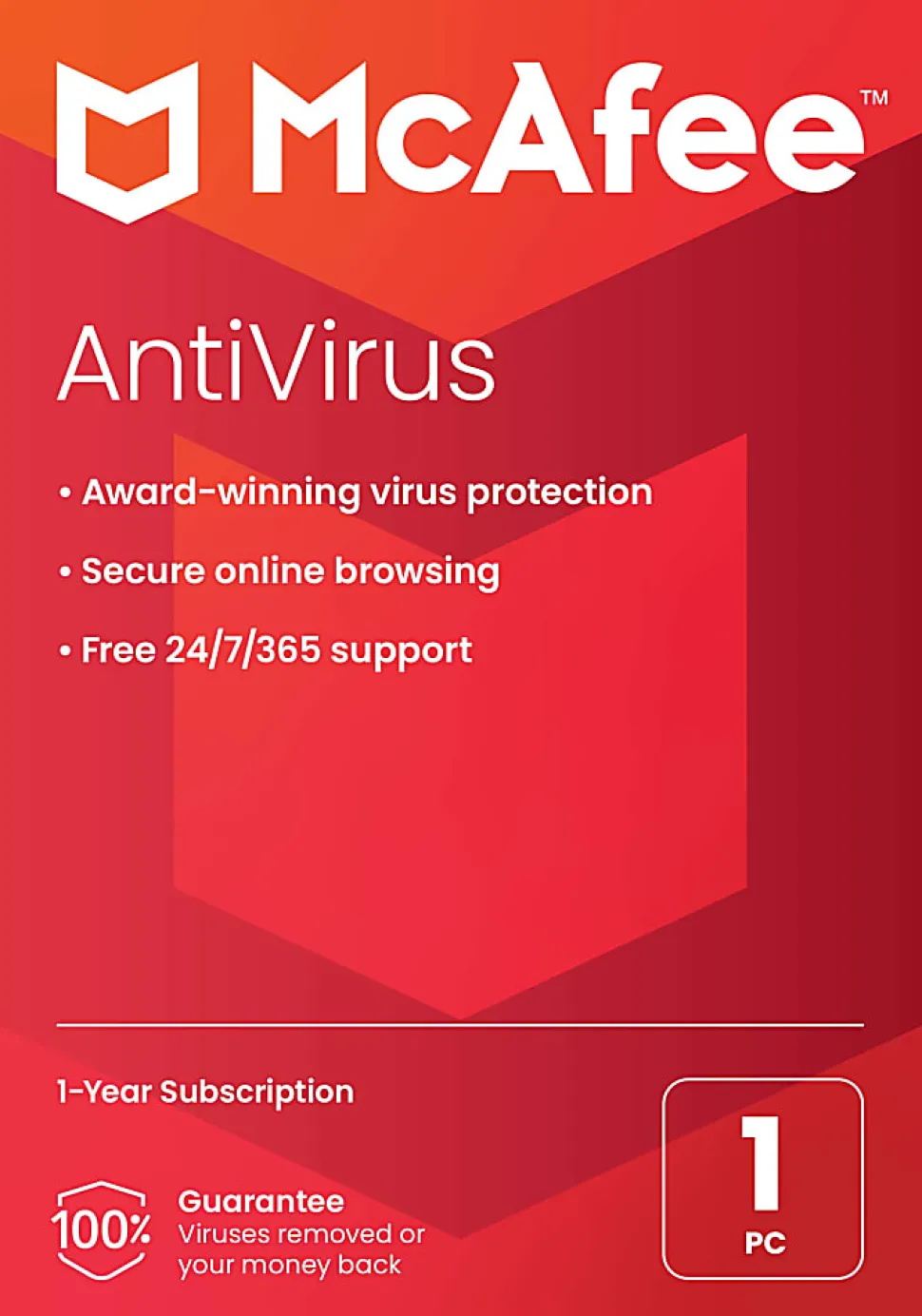 McAfee® AntiVirus Internet Security Software, For One PC, 1-Year Subscription, Windows®, Product Key