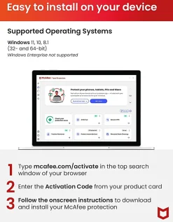 McAfee® AntiVirus Internet Security Software, For One PC, 1-Year Subscription, Windows®, Product Key