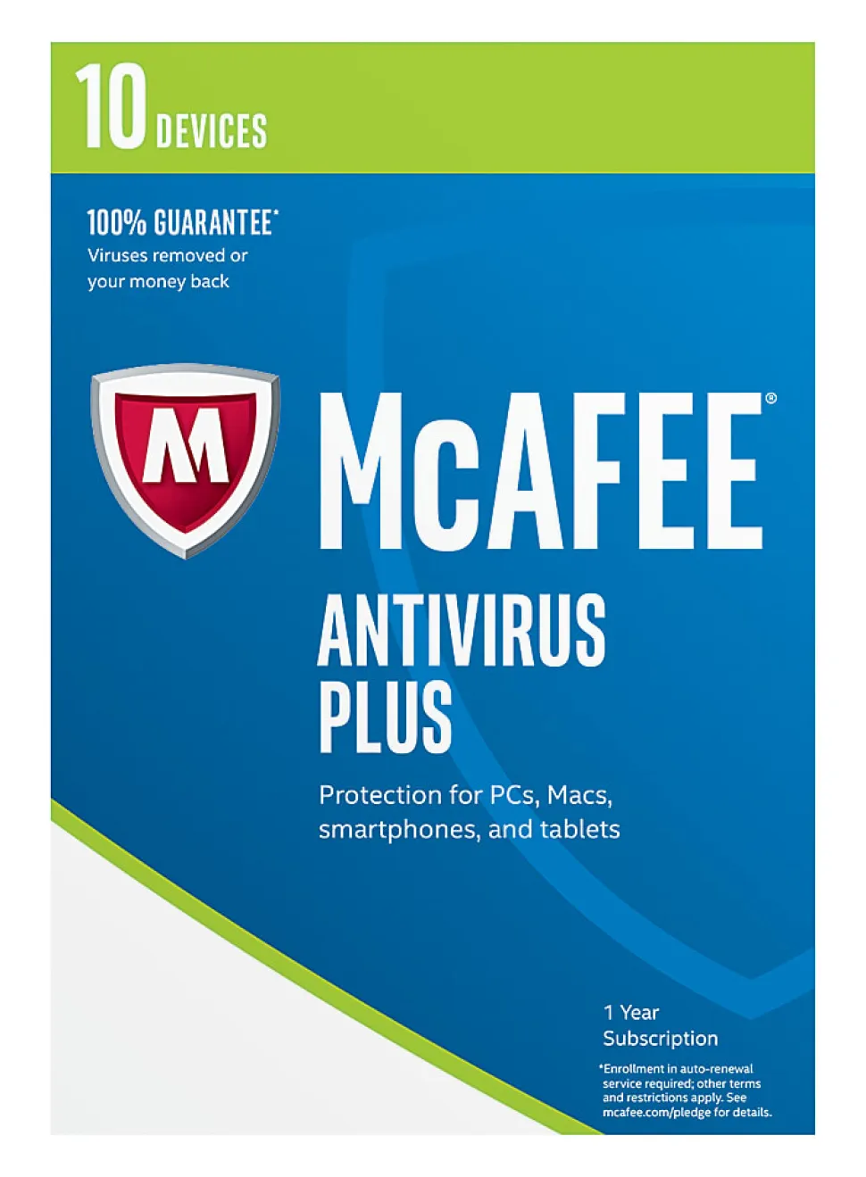 McAfee® AntiVirus Plus 2017, 1-Year Subscription, For 10 PC/Mac® Devices, Product Key
