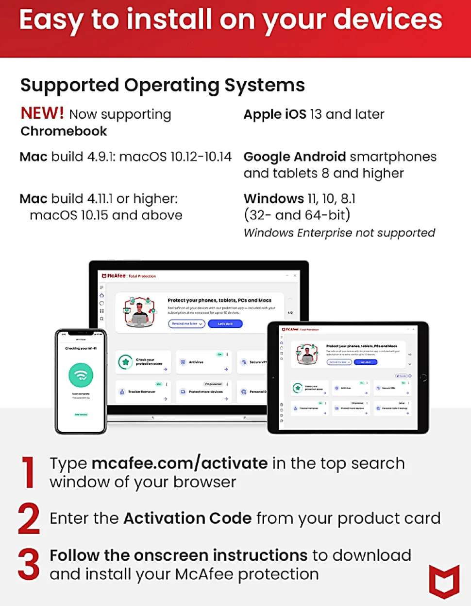 McAfee® LiveSafe AntiVirus & Internet Security Software, For Unlimited Devices, 1-Year Subscription, Windows®/Mac®/Android/iOS/ChromeOS, Product Key