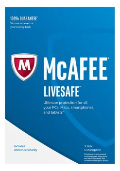 McAfee® LiveSafe™ AntiVirus Software, For PC, Apple® Mac®, iOS or Android, 5 Devices, 1-Year Subscription, eCard