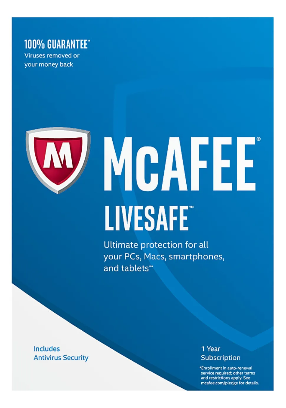 McAfee® LiveSafe™ AntiVirus Software, For PC, Apple® Mac®, iOS or Android, 5 Devices, 1-Year Subscription, eCard