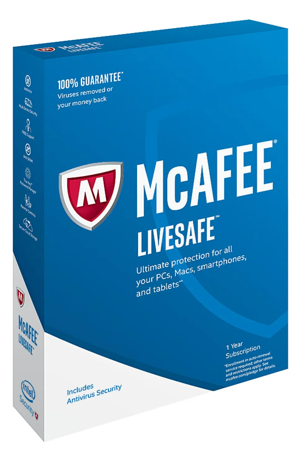 McAfee® LiveSafe™ AntiVirus Software, For PC, Apple® Mac®, iOS or Android, 5 Devices, 1-Year Subscription, eCard
