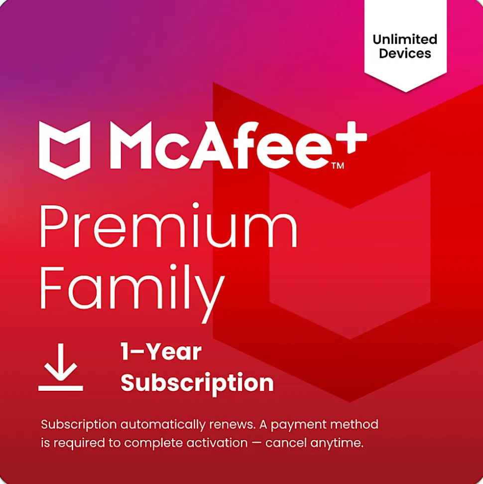 McAfee+ Premium Family Unlimited Devices 2026, 1-Year Subscription with Auto-Renewal, Digital Download