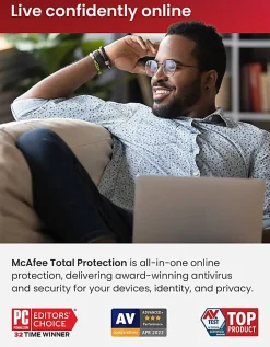 McAfee® Total Protection Antivirus & Internet Security Software, For One Device, 1-Year Subscription, Windows®/Mac®/Android/iOS/ChromeOS, Product Key