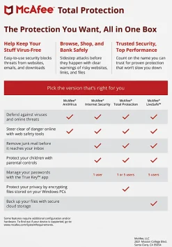 McAfee® Total Protection AntiVirus Software, For PC, Apple® Mac®, iOS, or Android, 10 Devices, 1-year subscription, eCard