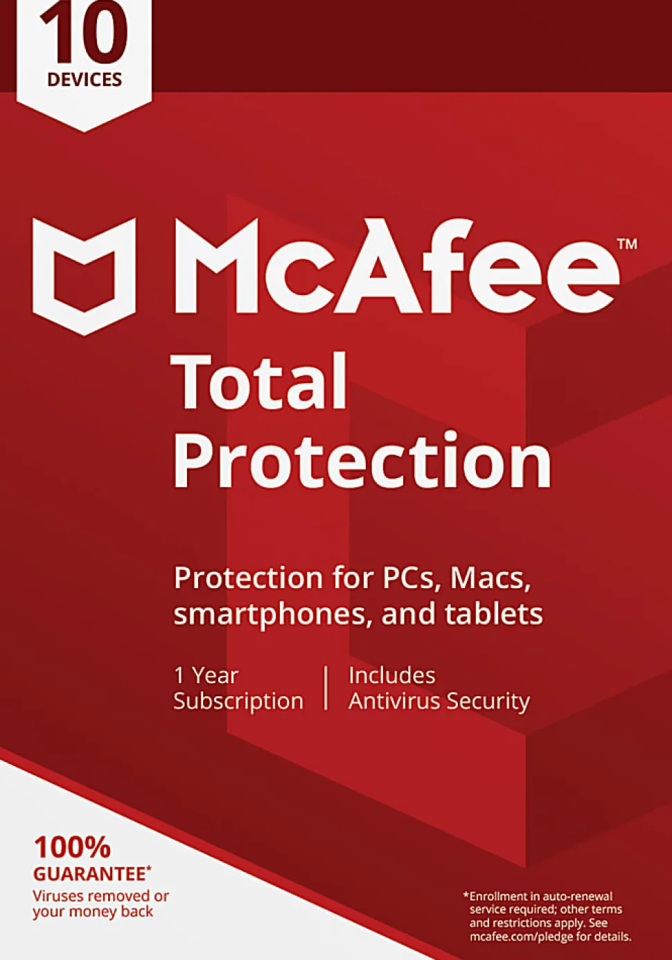 McAfee® Total Protection AntiVirus Software, For PC, Apple® Mac®, iOS, or Android, 10 Devices, 1-year subscription, eCard