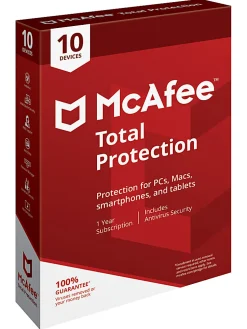 McAfee® Total Protection AntiVirus Software, For PC, Apple® Mac®, iOS, or Android, 10 Devices, 1-year subscription, eCard
