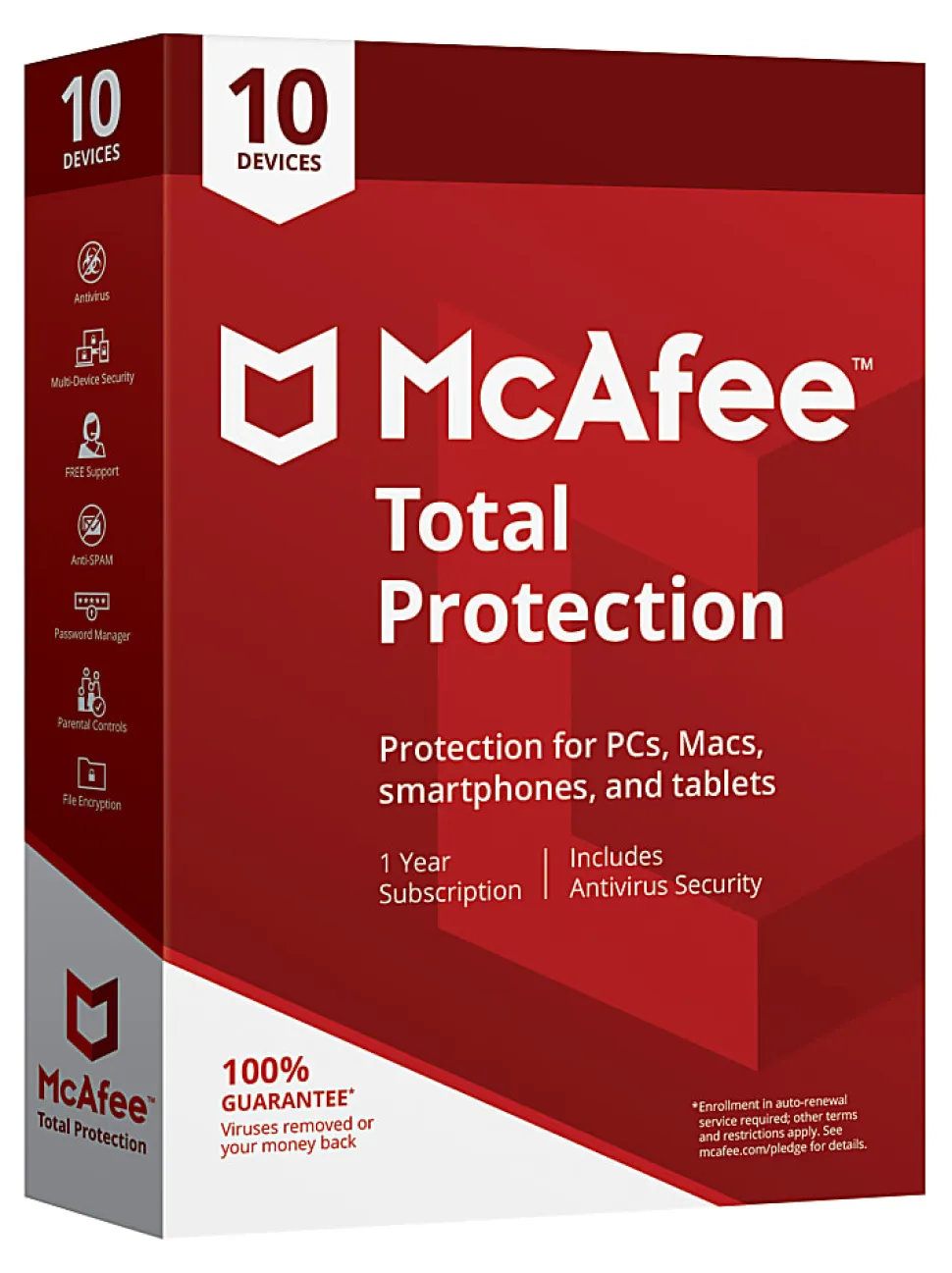 McAfee® Total Protection AntiVirus Software, For PC, Apple® Mac®, iOS, or Android, 10 Devices, 1-year subscription, eCard