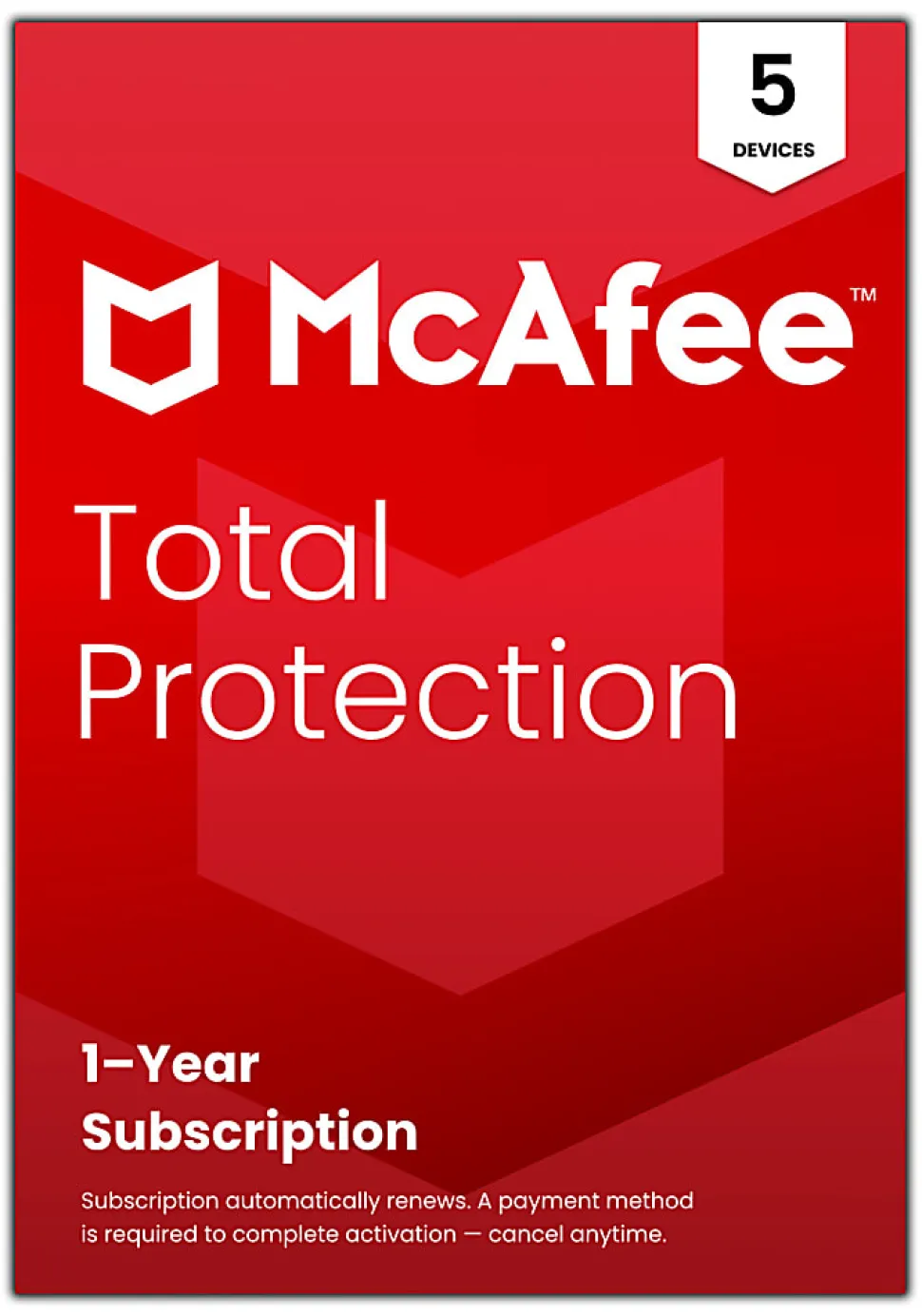 McAfee® Total Protection Antivirus & Internet Security Software, 5 Devices, 1-Year Subscription, Product Key, MTP41EOD5RAAM