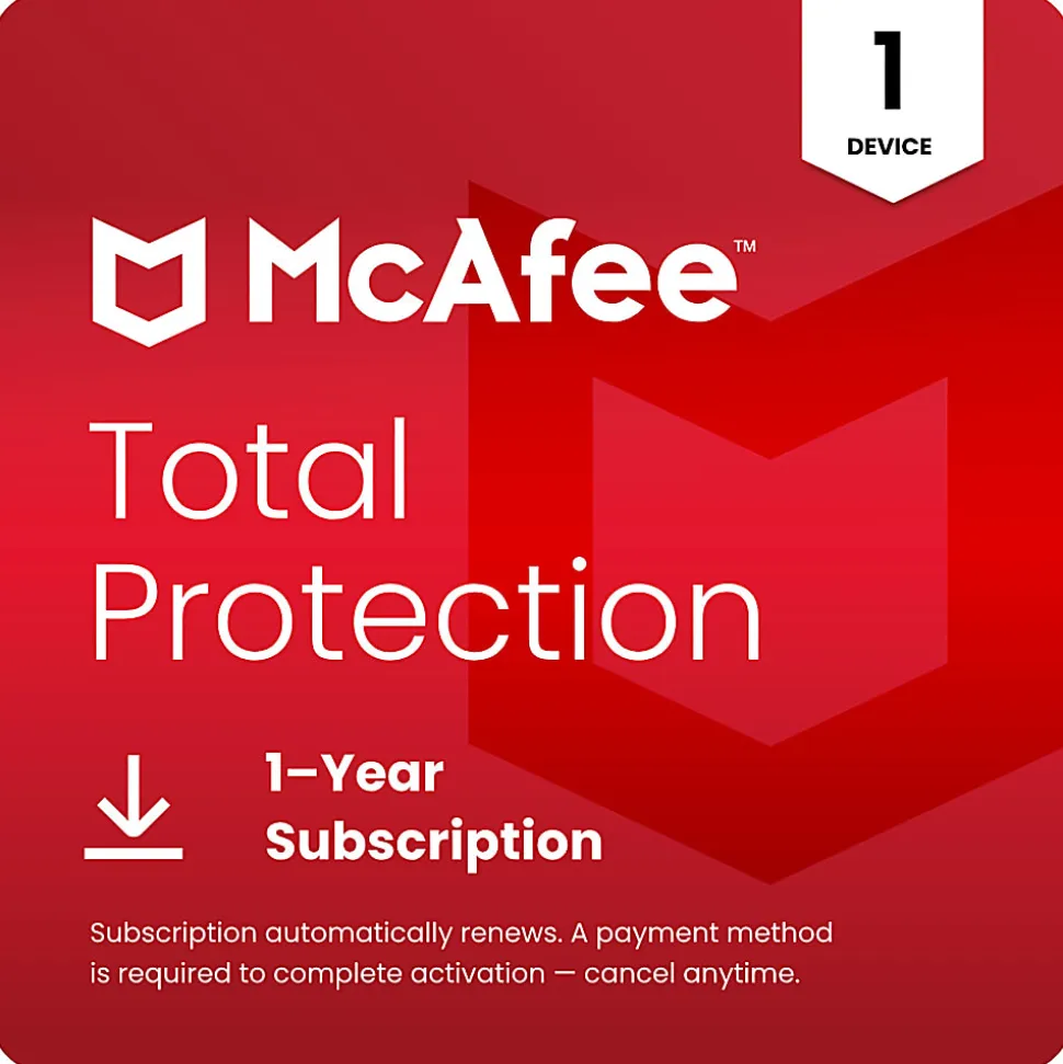 McAfee Total Protection (Windows, macOS, Android, iOS, ChromeOS) 2026, 1 Device, 1-Year Subscription with Auto-Renewal, Digital Download
