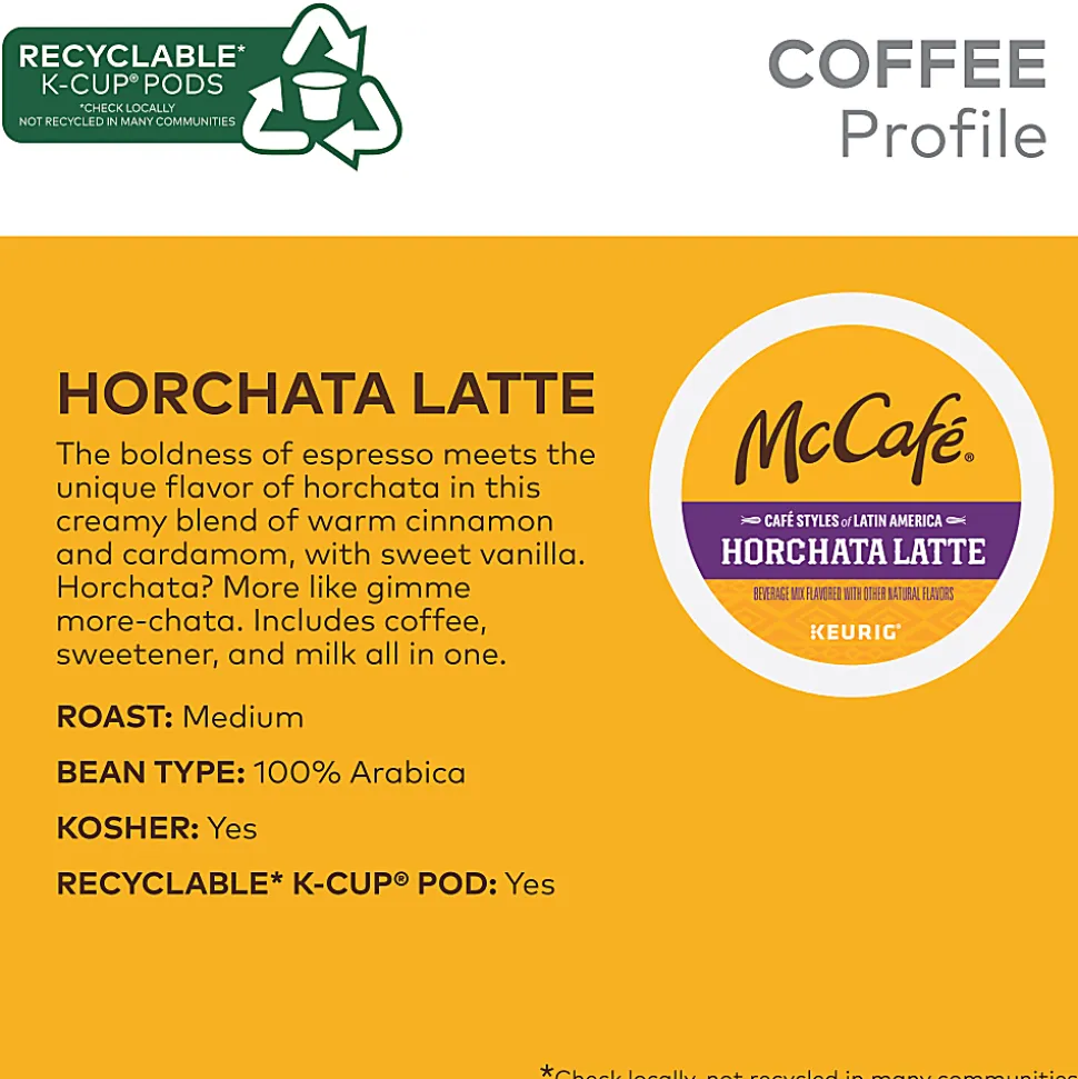 McCafe McCaf K Cup Horchata Latte Medium Roast K Cups, Box Of 20 K Cups