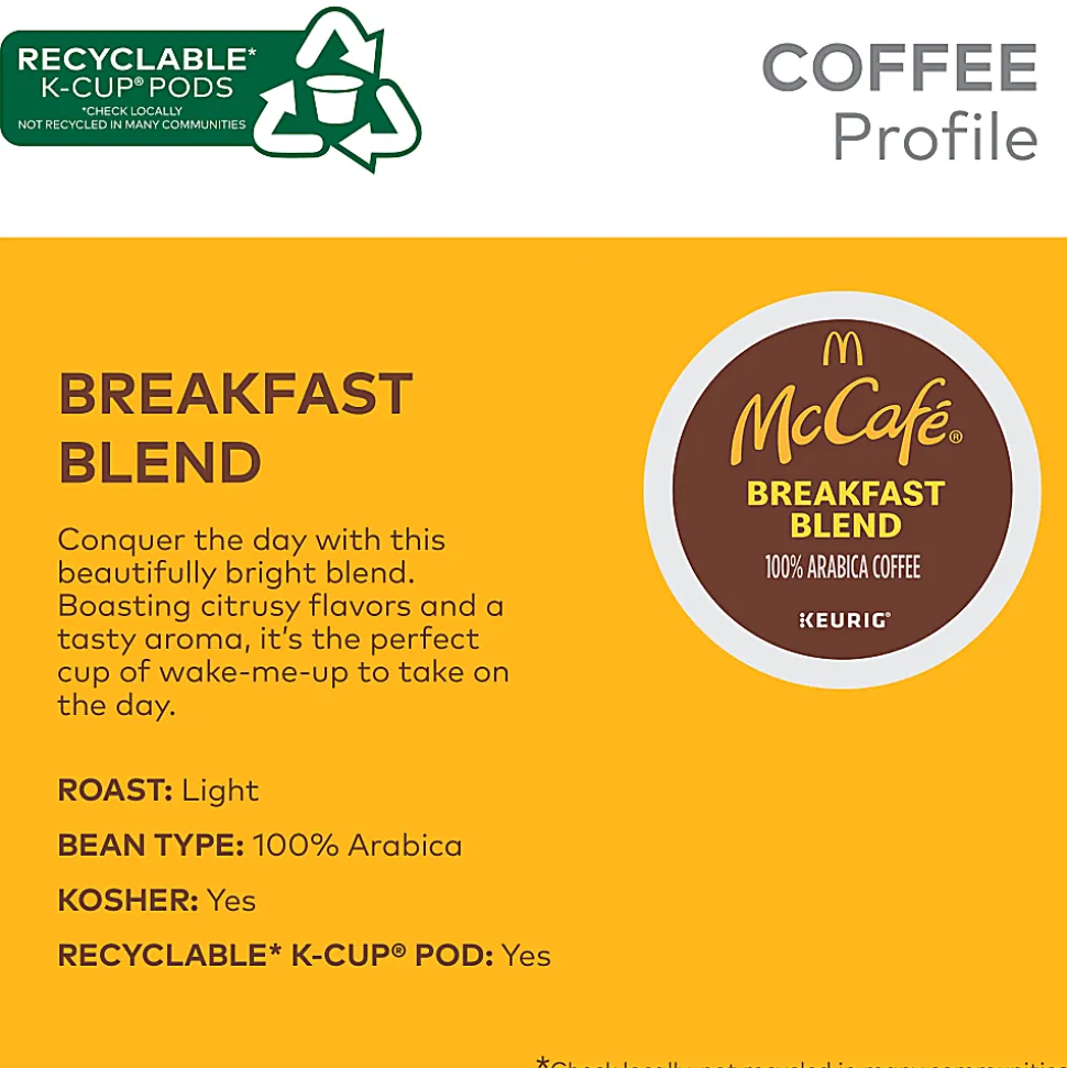 McCafe® Single-Serve Coffee K-Cup® Pods, Breakfast Blend, Carton Of 24